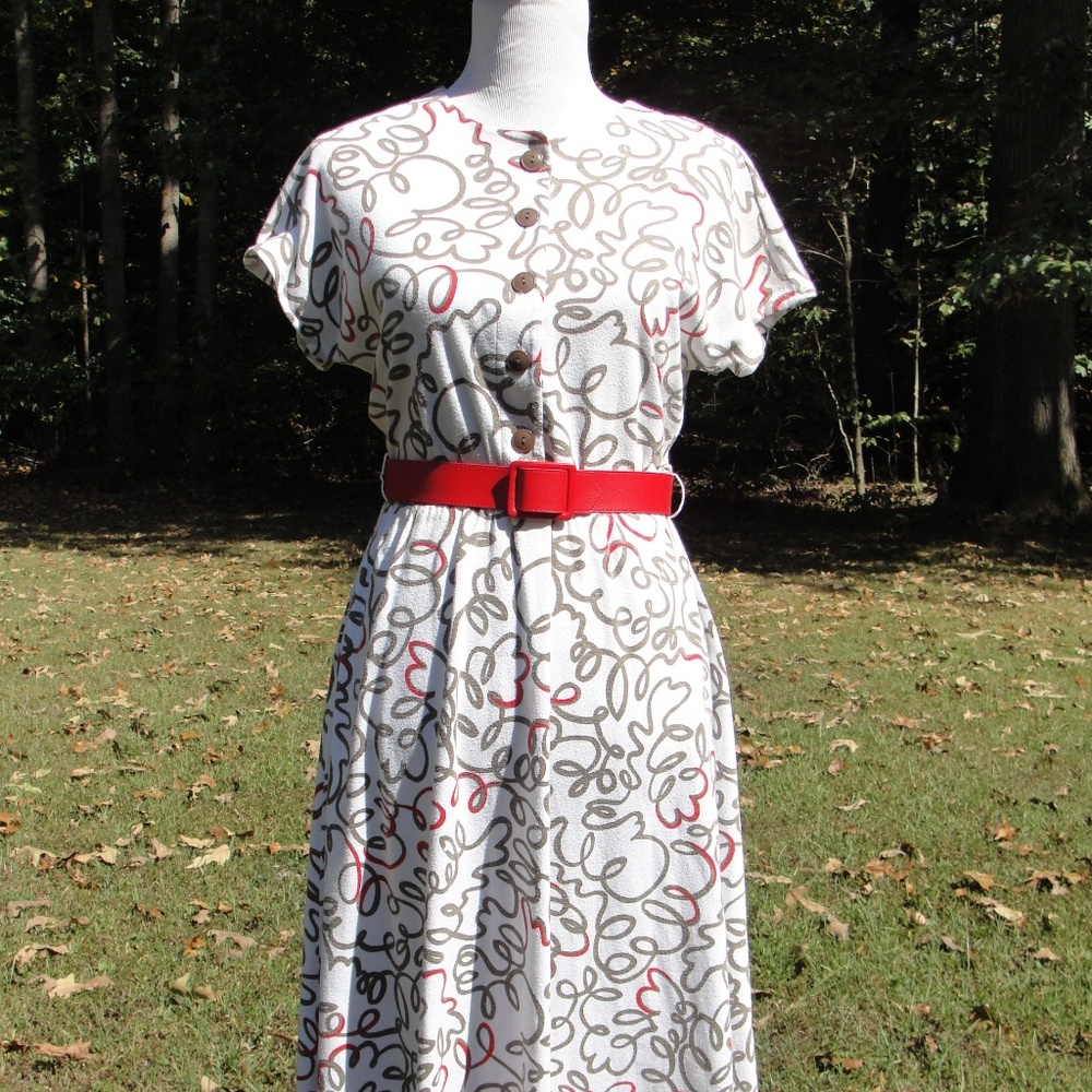 Vintage Jersey Knit Dress with Adjustable Red Belt